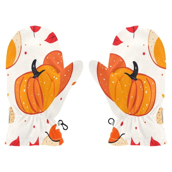 Cozy Kids Winter Gloves with Adjustable Fit,Autumn Thanksgiving Elements Perfect for Outdoor Fun