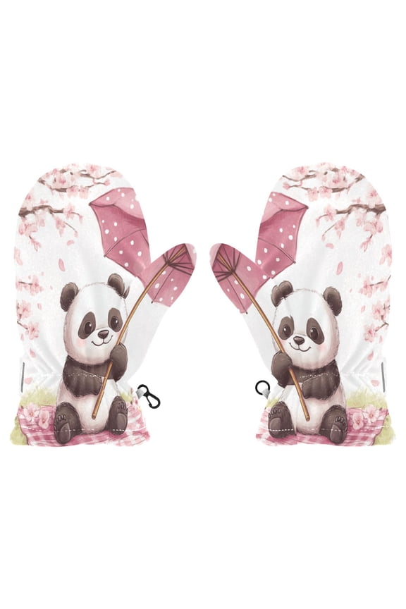 Cozy Kids Winter Gloves with Adjustable Fit,Cartoon Panda Perfect for Outdoor Fun