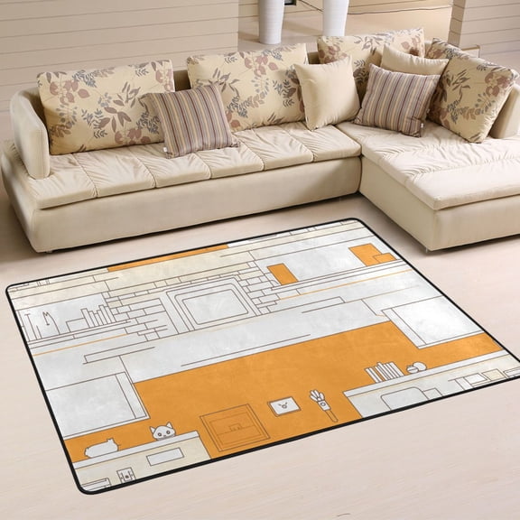 Cozy Kitchen Illustration Soft Polyester Area Rug 36''x24'', Non Slip, Memory Foam, Water Absorbent