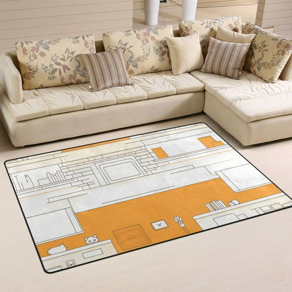 Cozy Kitchen Illustration Soft Polyester Area Rug 60''x39'', Non Slip, Memory Foam, Water Absorbent