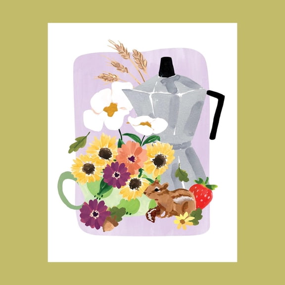 Cozy Kitchen Print, Chipmunk & Coffee (Various Sizes) Poster Art Print Home Decor, Unframed Poster Size 8x12 F03.1.20l406