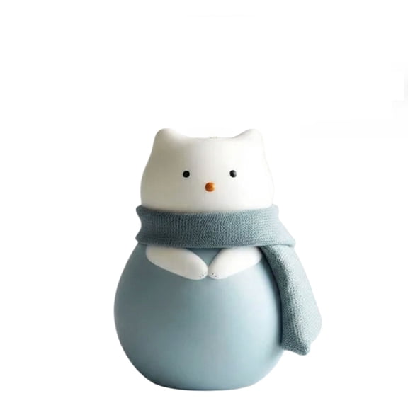 Cozy Kitty Vase Decorative Cat Flower Vase with Scarf Accent, Nordic Style Cute Look Tabletop Planter for Dried Flowers, Modern Home Desk Shelf Living Room Decor