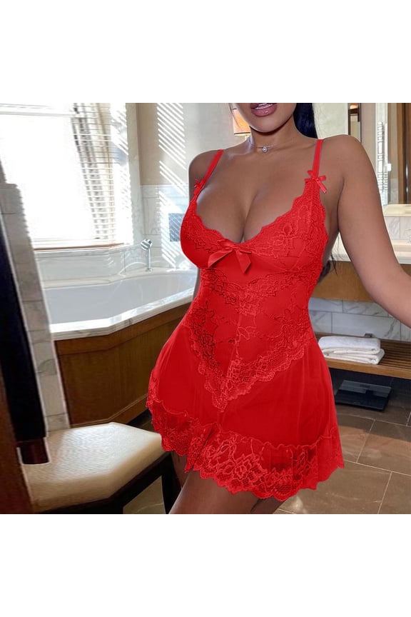 Cozy Knit Cotton Pajamas Sexy Nightwear Spaghetti Strap Sleepwear Babydoll Chemise V Neck Soft Sleepshirt Red Xxl
