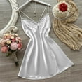 thumbnail image 1 of Cozy Knit Cotton Pajamas V-Neck Satin Sleepwear & Lace Chemise Babydoll Nightgown White L, 1 of 3