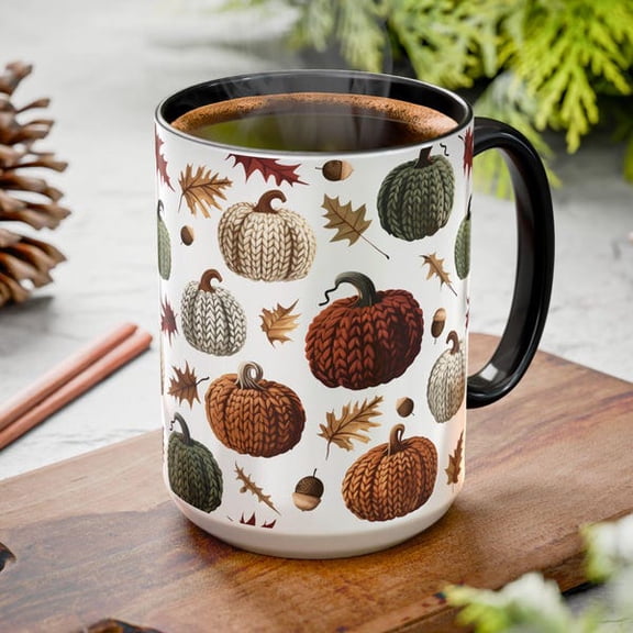 Cozy Knit Pumpkin Pattern Coffee Mug  Autumn Fall Harvest Ceramic Cup for Tea, Cocoa & Thanksgiving Kitchen Decor  15 oz Large Microwave & Dishwasher Safe Thanksgiving Gift