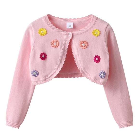 Cozy Knitted Cardigan Jacket for Little Girls Solid Color Casual Tops