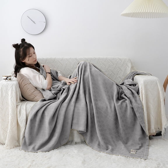 Cozy Knitted Gauze Blanket Throw 39x59in - Ultra Soft Lightweight Fleece Travel Blanket, Double Sided Edging No Shedding Lint Free, Decorative Conditioning Quilt for Couch & Bed Gray