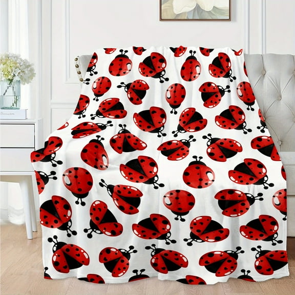 Cozy Ladybug Print Flannel Throw Blanket - Soft, Warm & Skin-Friendly for Naps, Sofa, Office, Bed, Camping & Travel - Versatile All-Season Gift, Seven Star, Nap, Contemporary Style