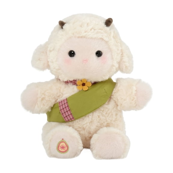Cozy Lamb Plush Companion Soft Brown Furry Sheep Stuffed Animal with Fig Leaf Accessory Cute Farm Animal Figure Home Decoration and Comforting Gift
