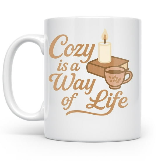 Cozy Life 11 oz Coffee Mug - Cute Gift for Homebodies White Ceramic