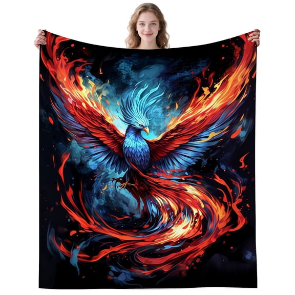 Cozy Lightweight Colorful Phoenix Throw Blanket for Travelling Sofa Watercolor Phoenix Blankets Gifts for Women Men Adults Mythology Lovers Decor Birthday Gifts 50×40 Inch