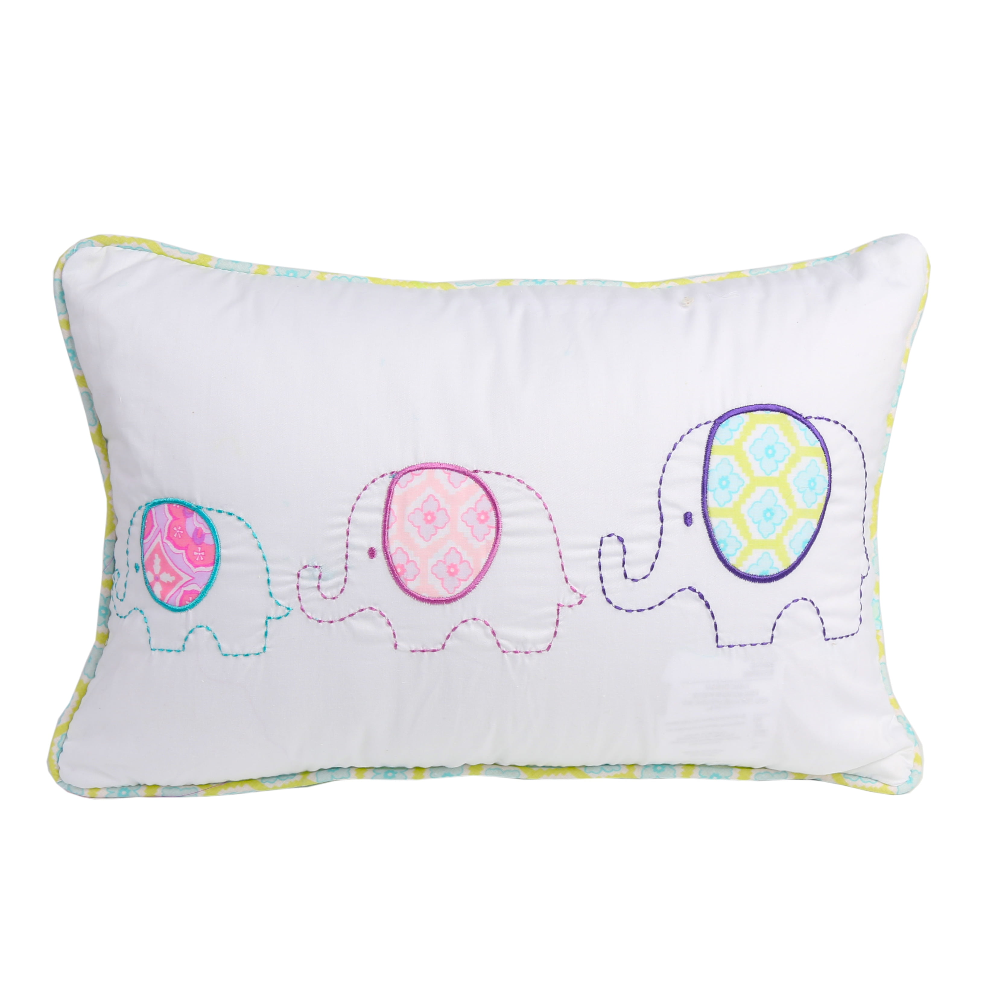 White Cotton Embroidered Elephant Kids Throw Pillow