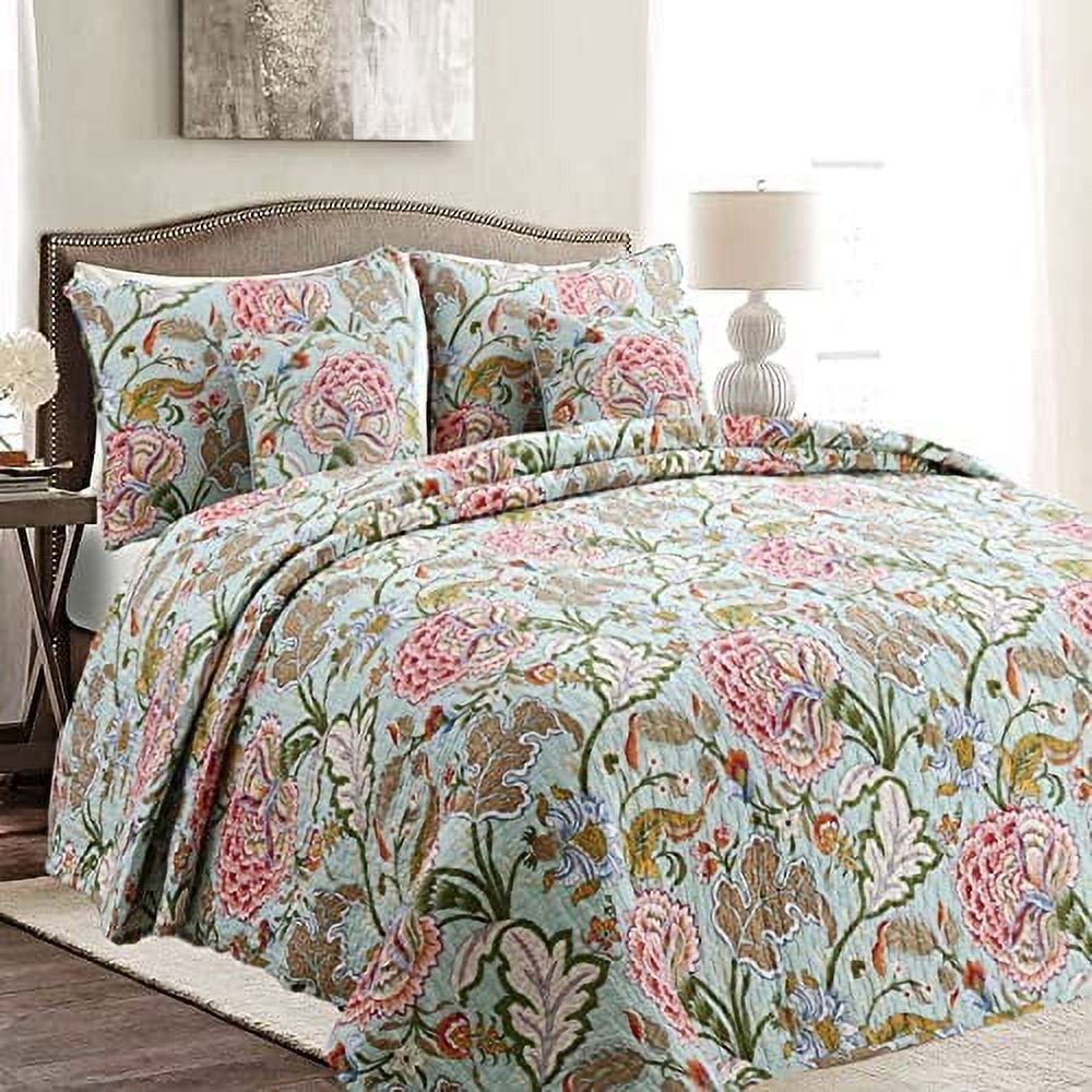 Cozy Line Aregada Floral Cotton 3 piece Reversible Quilt Bedding