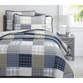 thumbnail image 1 of Cozy Line Benjamin Cute Dinosaur Plaid Printed Pattern Navy Blue White Grey Bedding Quilt Set (Queen - 3 Piece), 1 of 5
