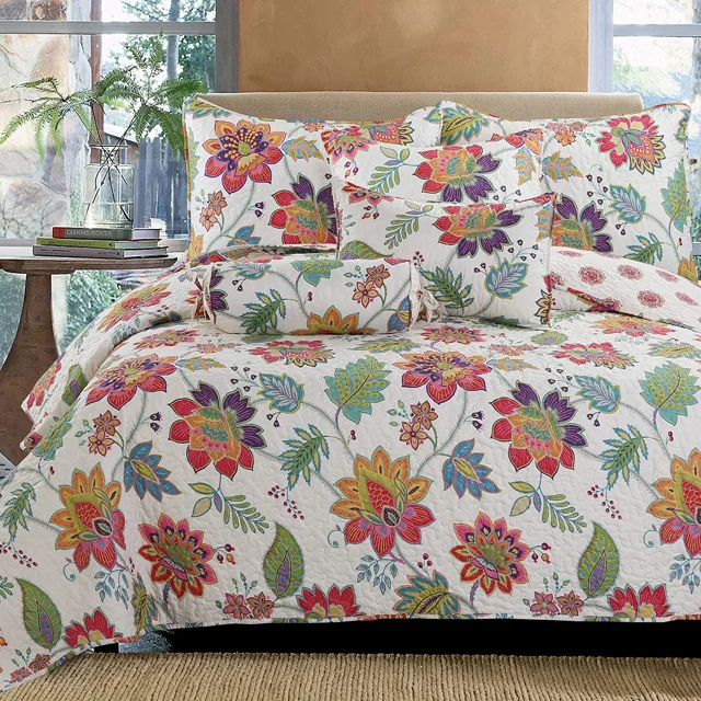 Cozy Line Breezy Vibrant Colorful Floral 3 Piece Reversible Microfiber Adult Quilt Bedding Set, King