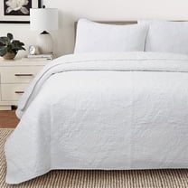 Cozy Line Classic Orient Damask Medallion Stitch Solid White 100% Cotton 3 Piece Quilt Bedding Set