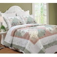 thumbnail image 1 of Cozy Line Country Cottage Floral Blue Pink Scalloped Edge Real Patchwork 100% Cotton 3-Piece Reversible Quilt Set, King, 1 of 7