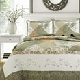 thumbnail image 1 of Cozy Line Country Cottage Floral Olive Green Scalloped Edge Real Patchwork 100% Cotton 3-Piece Reversible Quilt Set, Queen, 1 of 6