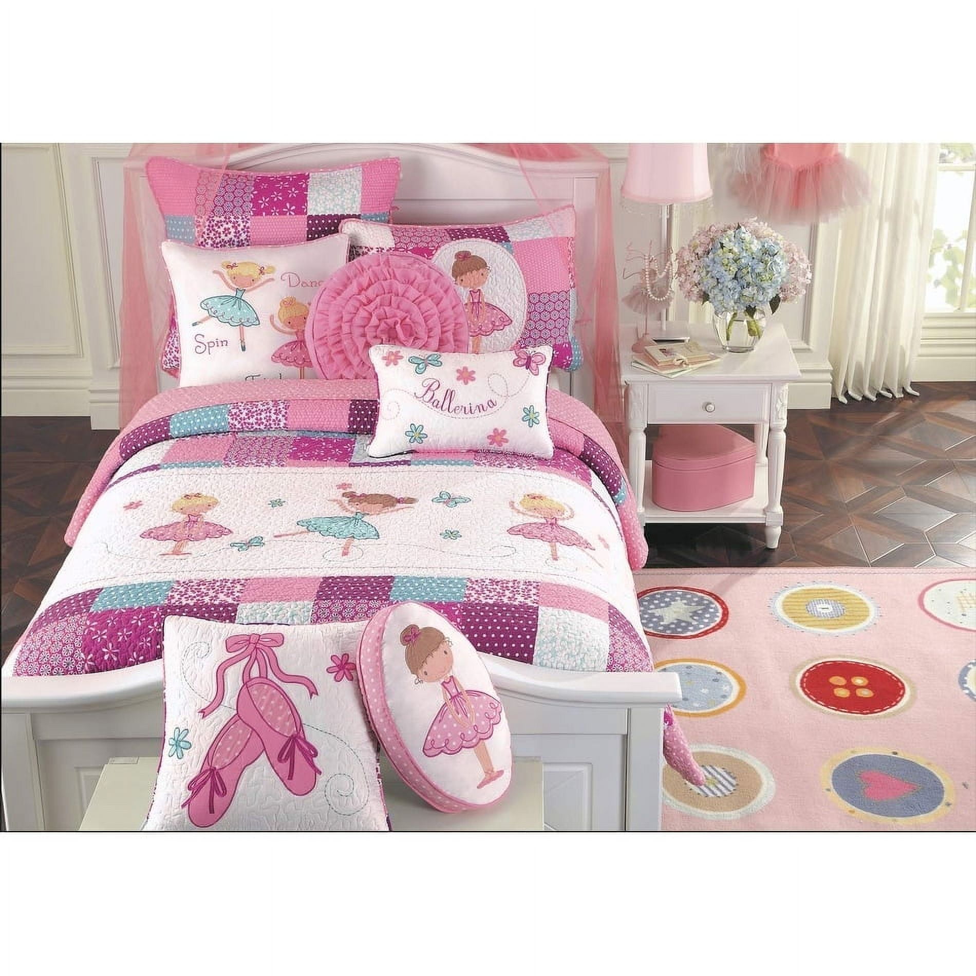 Cozy Line Dance Ballerina Pink Floral Printed Cotton Quilt Bedding Set