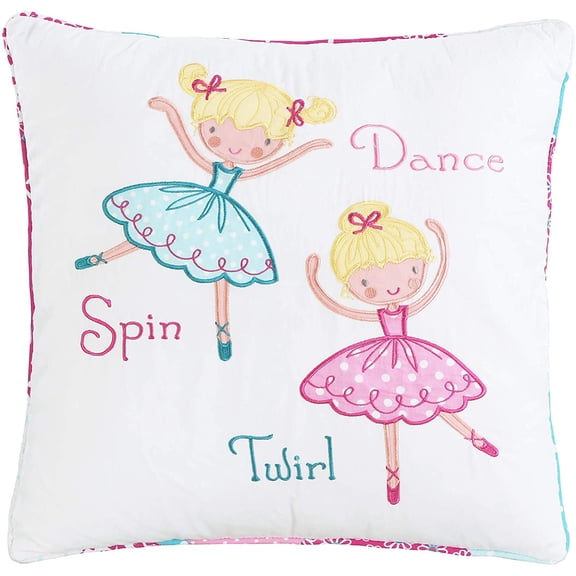 Cozy Line Dancing Ballerina Girls Pink White Embroidered Print Square Decorative Throw Pillow, (2 Girls, Decor Pillow - 1 pc)