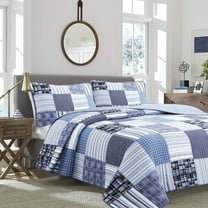 Cozy Line Daniel Denim Navy Blue Real Patchwork 100% Cotton 2-Piece Reversible Quilt Set, Twin