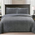 thumbnail image 1 of Cozy Line Dark Gray Velvet Basketweave Luxurious Velveteen Velour Super Soft Quilt Bedding Set, Queen, 1 of 7