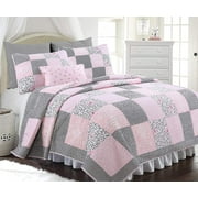 Cozy Line Home Fashions Emerson Pink Butterfly Patchwork Reversible Cotton Quilt Bedding Set, Twin 2-Piece