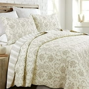Cozy Line French Medallion Toile Ivory Tan 100% Cotton 3-Piece Quilt Set, Queen Set
