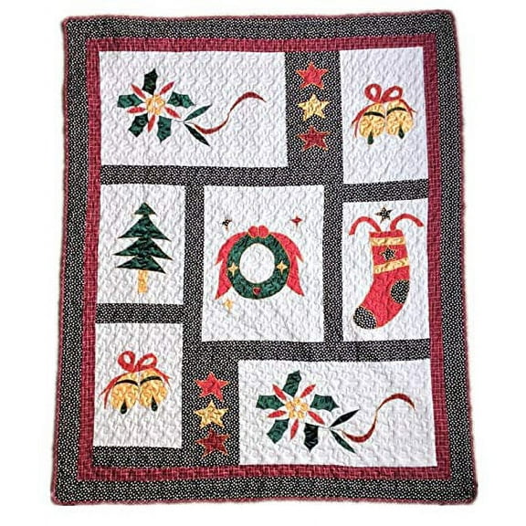 Cozy Line Happy Christmas Embroidered Quilted Throw Blanket