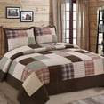 thumbnail image 1 of Cozy Line Heidi Chocolate Brown Plaid Grid Striped Real Patchwork 3-Piece Reversible Quilt Set King Set, 1 of 5