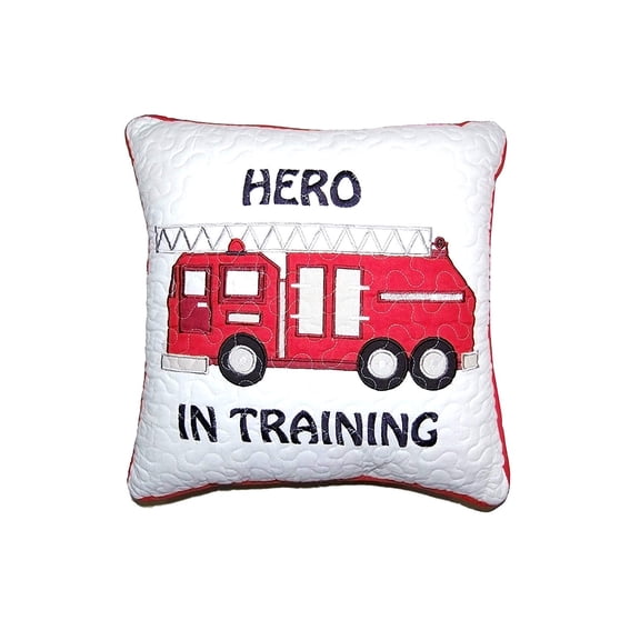 Cozy Line Hero in Training Embroidered Square Fire Truck Decorative Throw Pillow