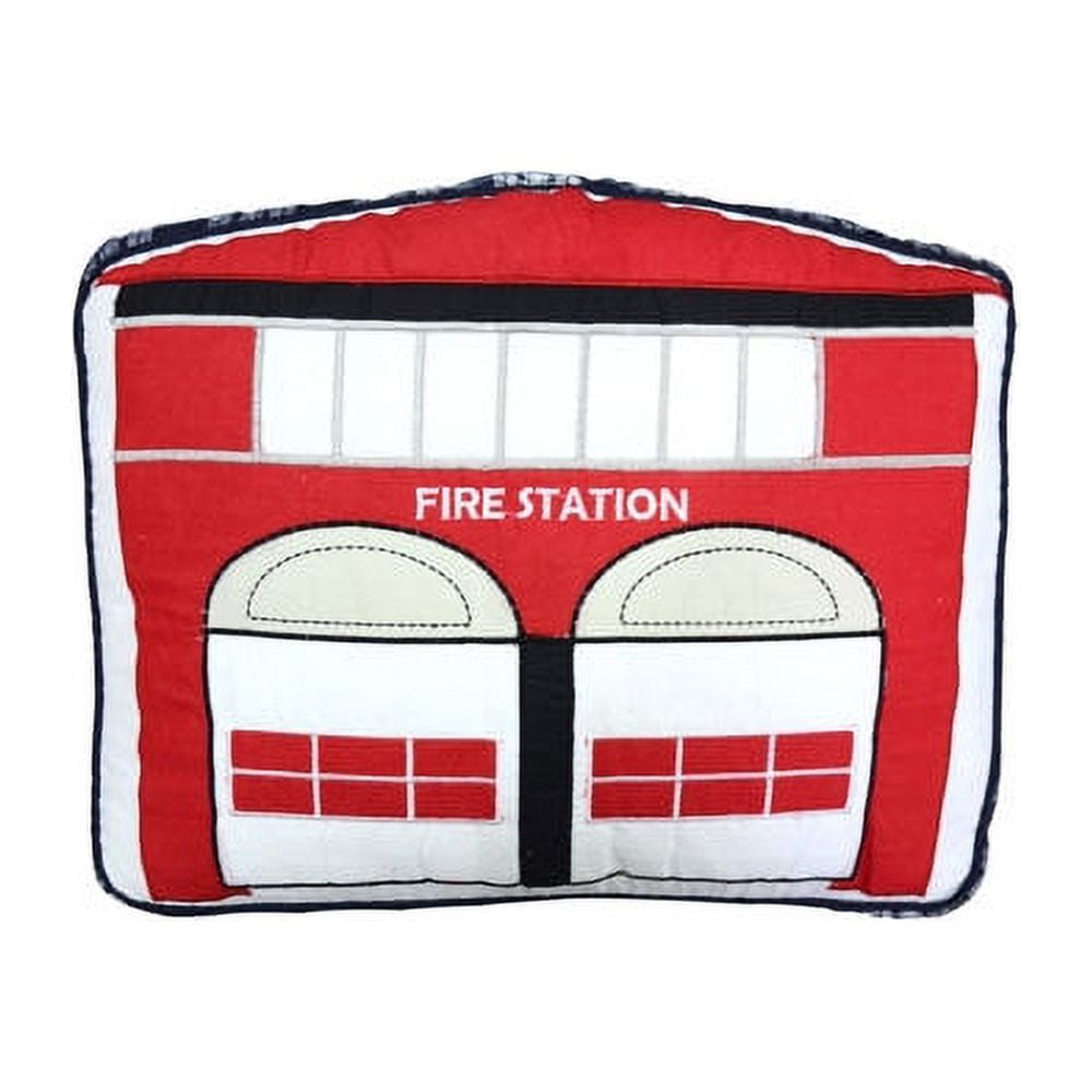 Embroidered Red and White Cotton Fire Station Kids Pillow