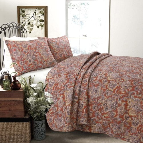 Cozy Line Home Fashion Lara Spice Paisley 3 Piece Reversible Quilt Set