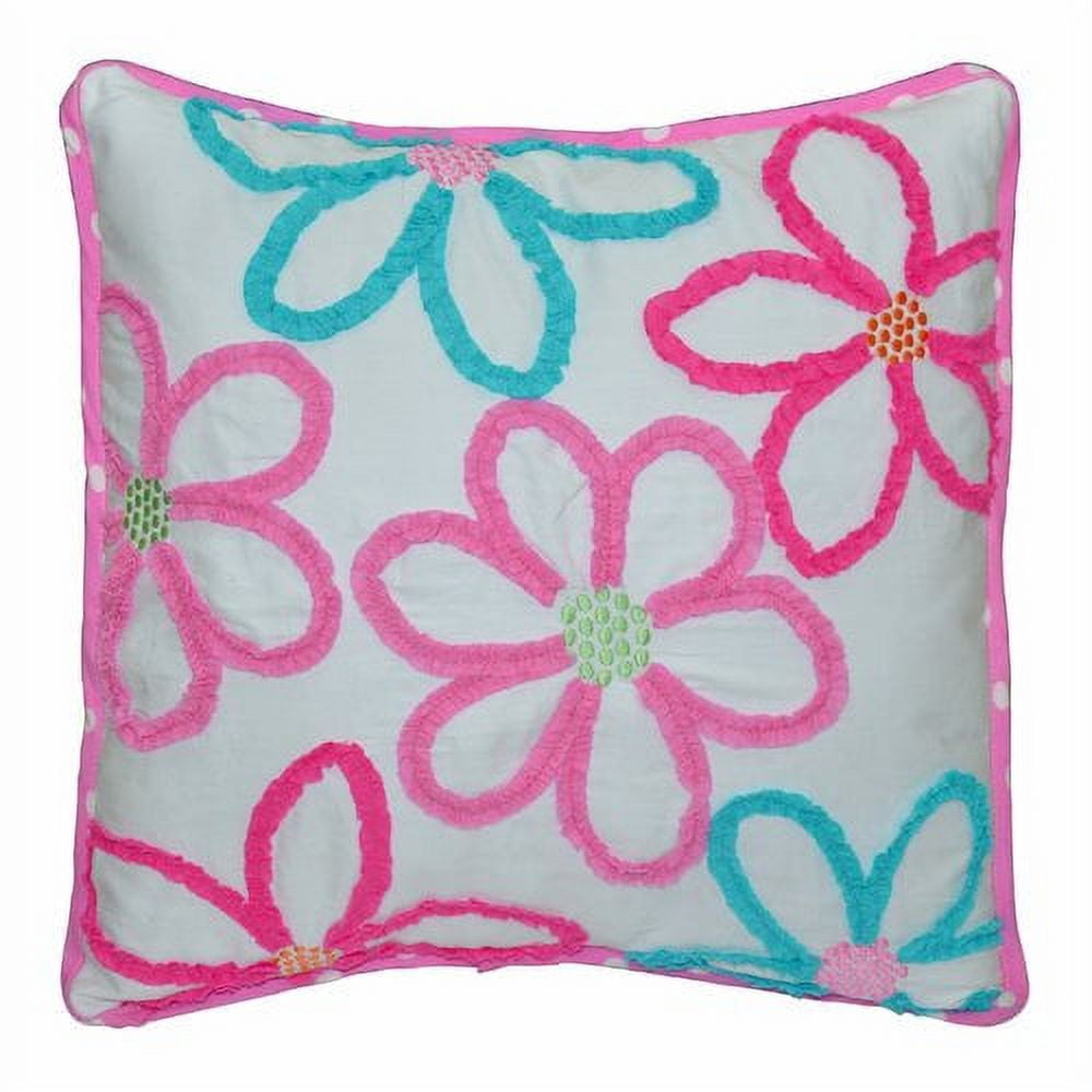 Mariah Pink and Blue Floral Embroidered Cotton Square Pillow