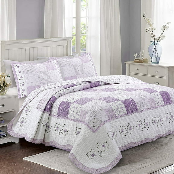 Cozy Line Home Fashions 3-Piece Love of Lilac Quilt Bedding Sets, King