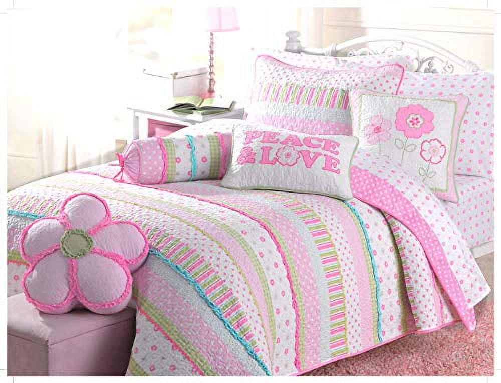 Cozy Line Home Fashions 3-Piece Pink Greta Polka Dot Flower Stripe Girl ...