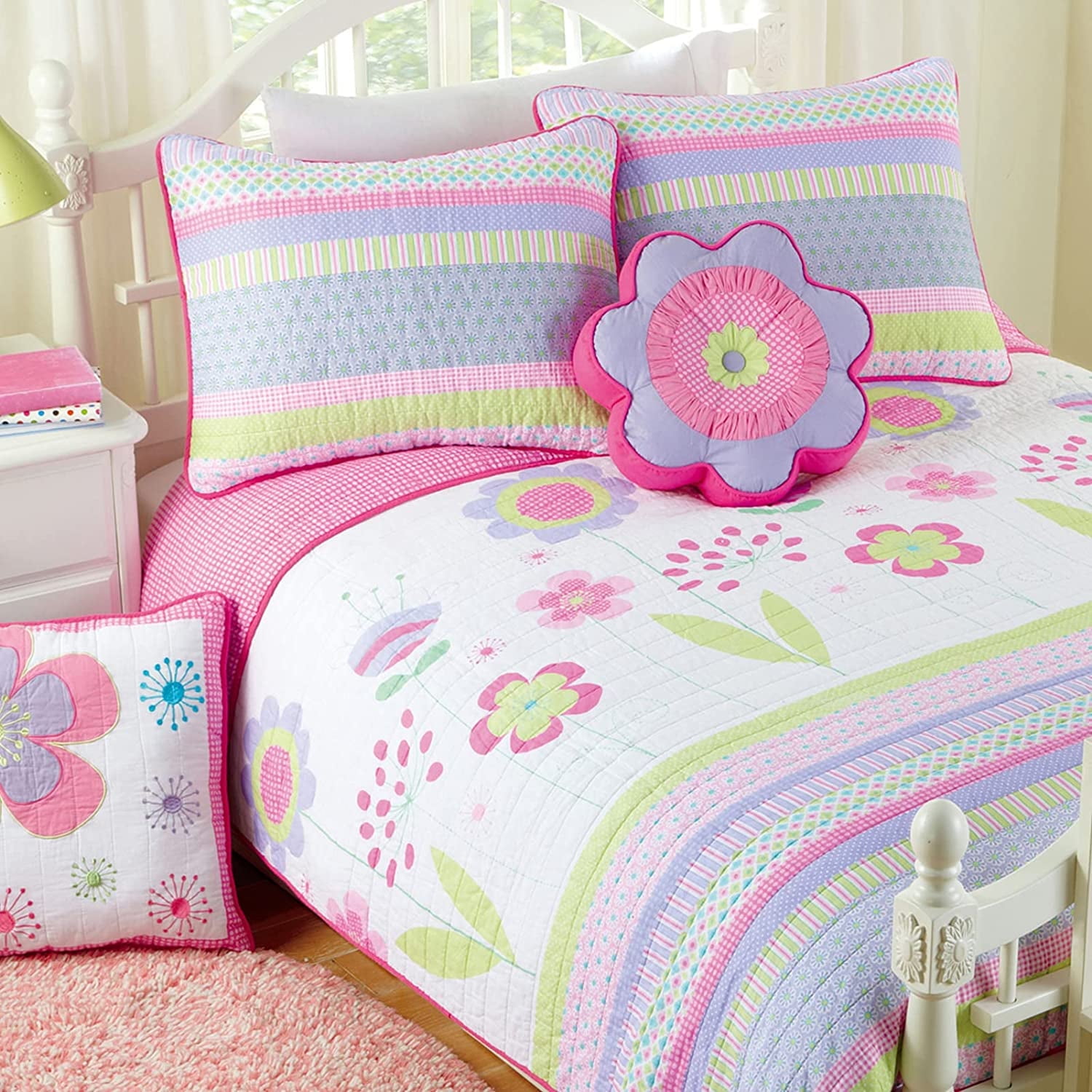 Cozy Line Home Fashions Blossom Pink Flower Butterfly Girl Quilt Set ...
