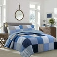 thumbnail image 1 of Cozy Line Home Fashions Blue Jean Plaid Stripe Tartan Patchwork Cotton Twin Reversible Quilt Bedding Set, 1 of 6
