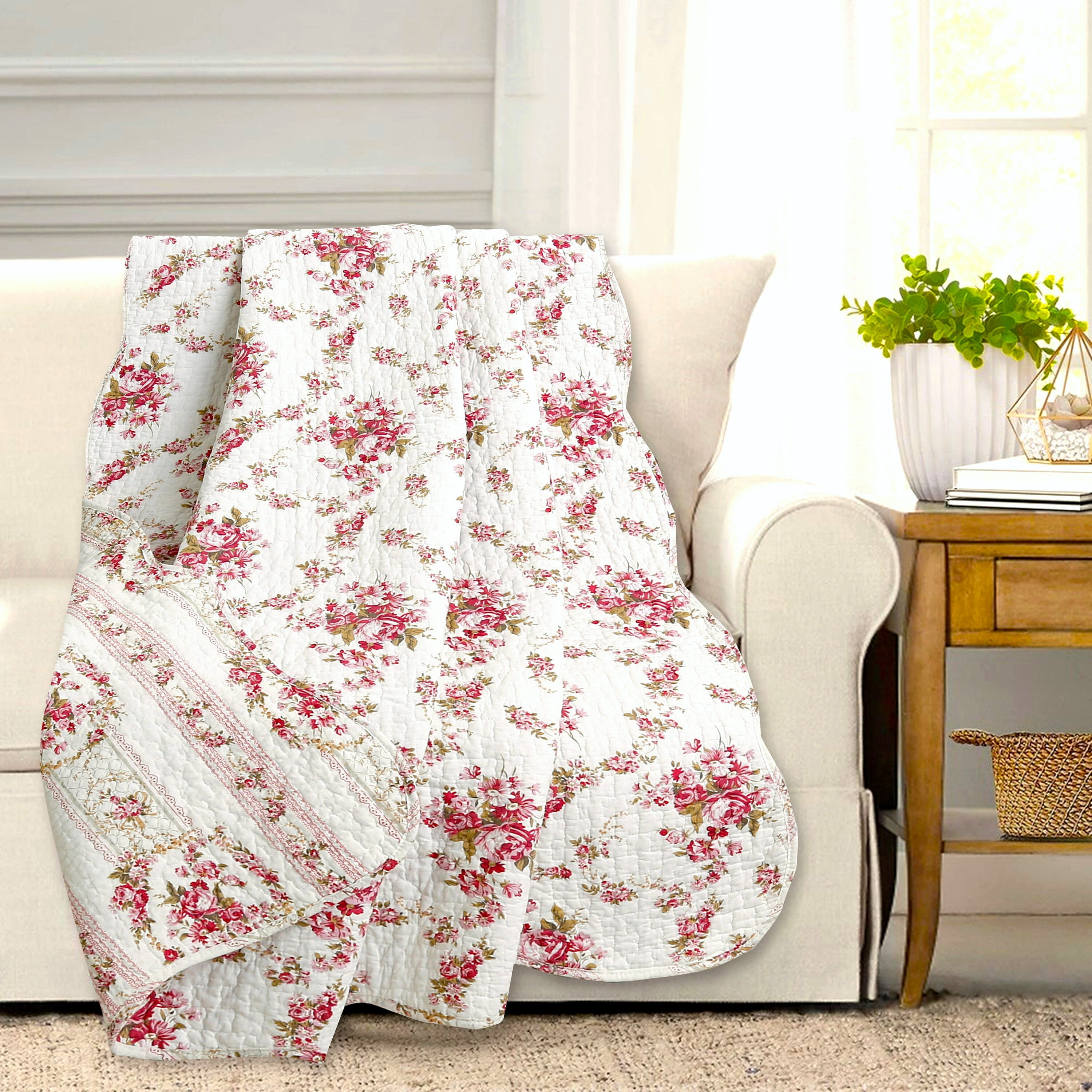 Queen Size Colorful Cotton Reversible Floral Quilt
