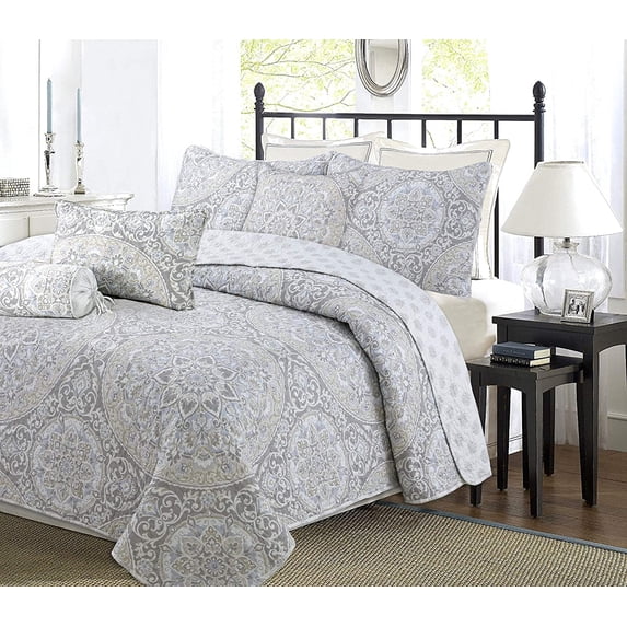 Cozy Line Home Fashions Teen Damask Microfiber Reversible Quilt Sets, Queen 3-Pieces