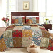 Cozy Line Home Fashions Country Floral True Patchwork 100% Cotton 3-Piece Reversible Quilt Bedding Set, King