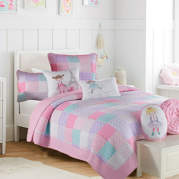 Cozy Line Home Fashions Cozy Line Angelina Floral Pink Patchwork Reversible Cotton Quilt Bedding Set Queen 3 Piece