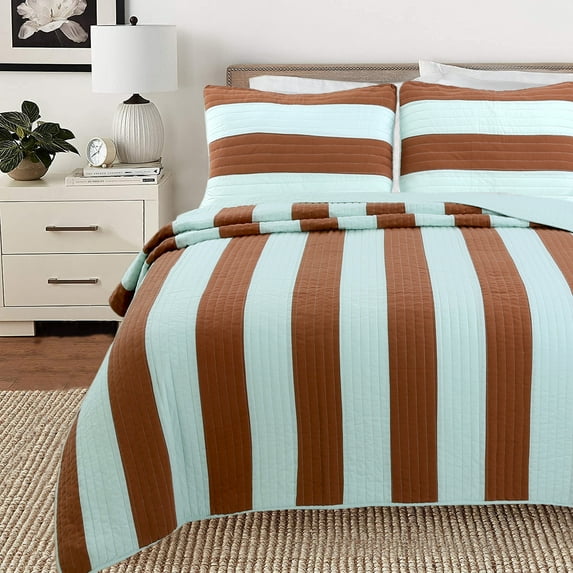 Cozy Line Home Fashions Cozy Line Joslyn Stripe Reversible Cotton Quilt Bedding Set Queen