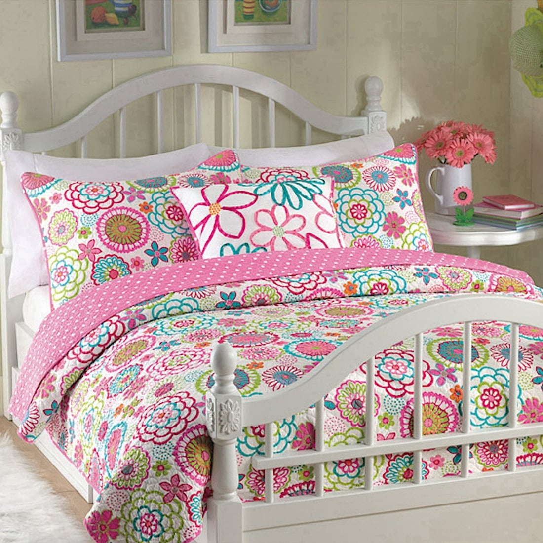 Cozy Line Home Fashions Cozy Line Mariah Colorful Floral Pink Quilt Bedding Set Twin - 2 Piece