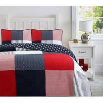 Cozy Line Home Fashions Cozy Line Patriotic Patchwork Plaid Red White Blue Reversible Cotton Quilt Bedding Set Queen
