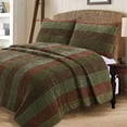thumbnail image 1 of Cozy Line Home Fashions Cozy Line Rhett Brown Green Stripe Reversible Quilt Bedding Set King, 1 of 7