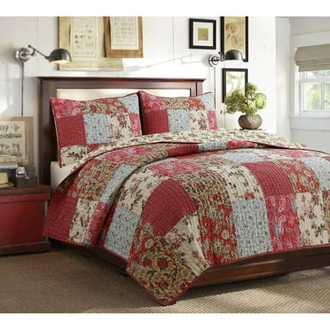 Cozy Line Home Fashions Cozy Line Rosemond 3-piece Reversible Floral Patchwork Quilt Bedding Set Red King