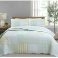 thumbnail image 1 of Cozy Line Home Fashions Cozy Line Square Patchwork Plaid Stripes Blue Green Cotton 3-Piece Reversible Quilt Bedding Set Queen, 1 of 6