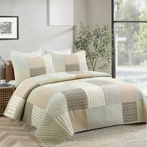 Cozy Line Home Fashions Cozy Line Stripe Checker Patchwork Cotton Reversible 3 Piece Quilt Bedding Set King