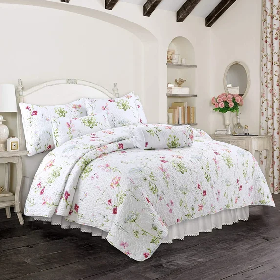 Cozy Line Home Fashions Floral Cotton/Microfiber/Polyester Quilts, King with Pillows, 6-Pieces